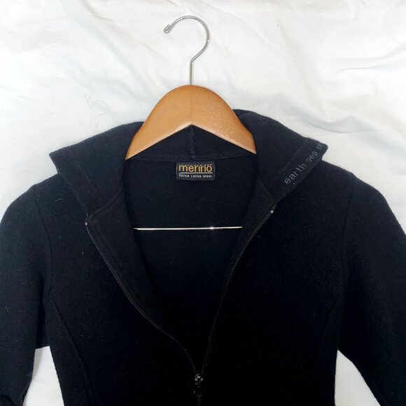 #7975 Earth Sea Sky Mericon Outer Layer Wool Womens Black Long Sleeve Wool Zip U - Picture 6 of 6